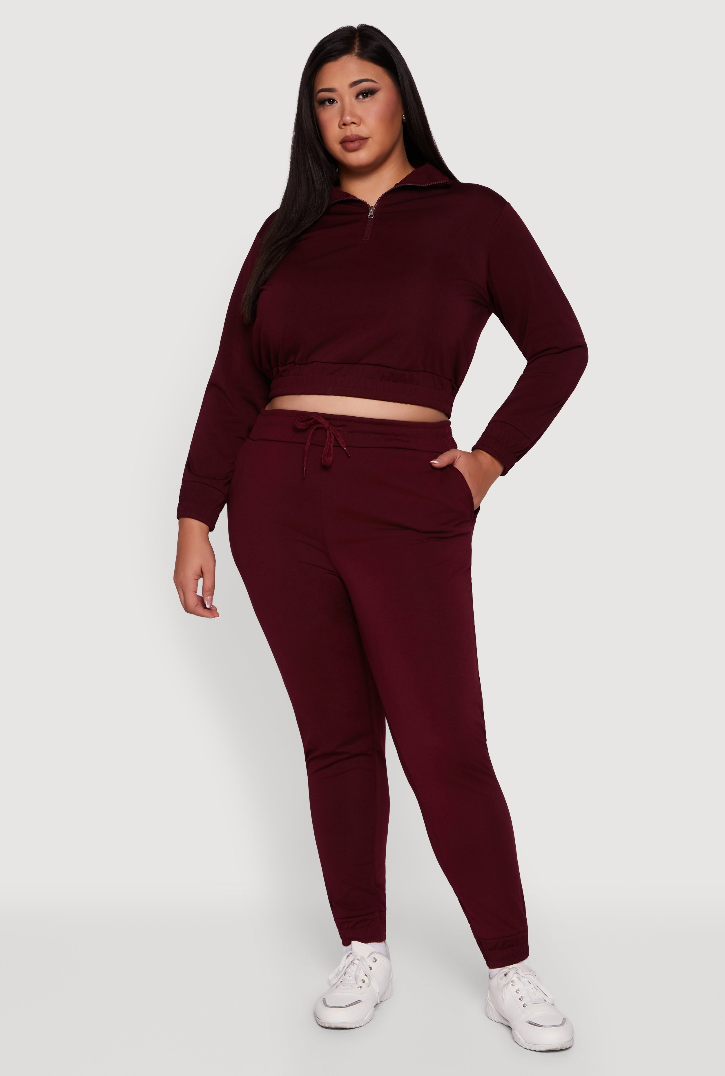 Plus Size Scuba Cropped Quarter Zip Pullover Sweatshirt