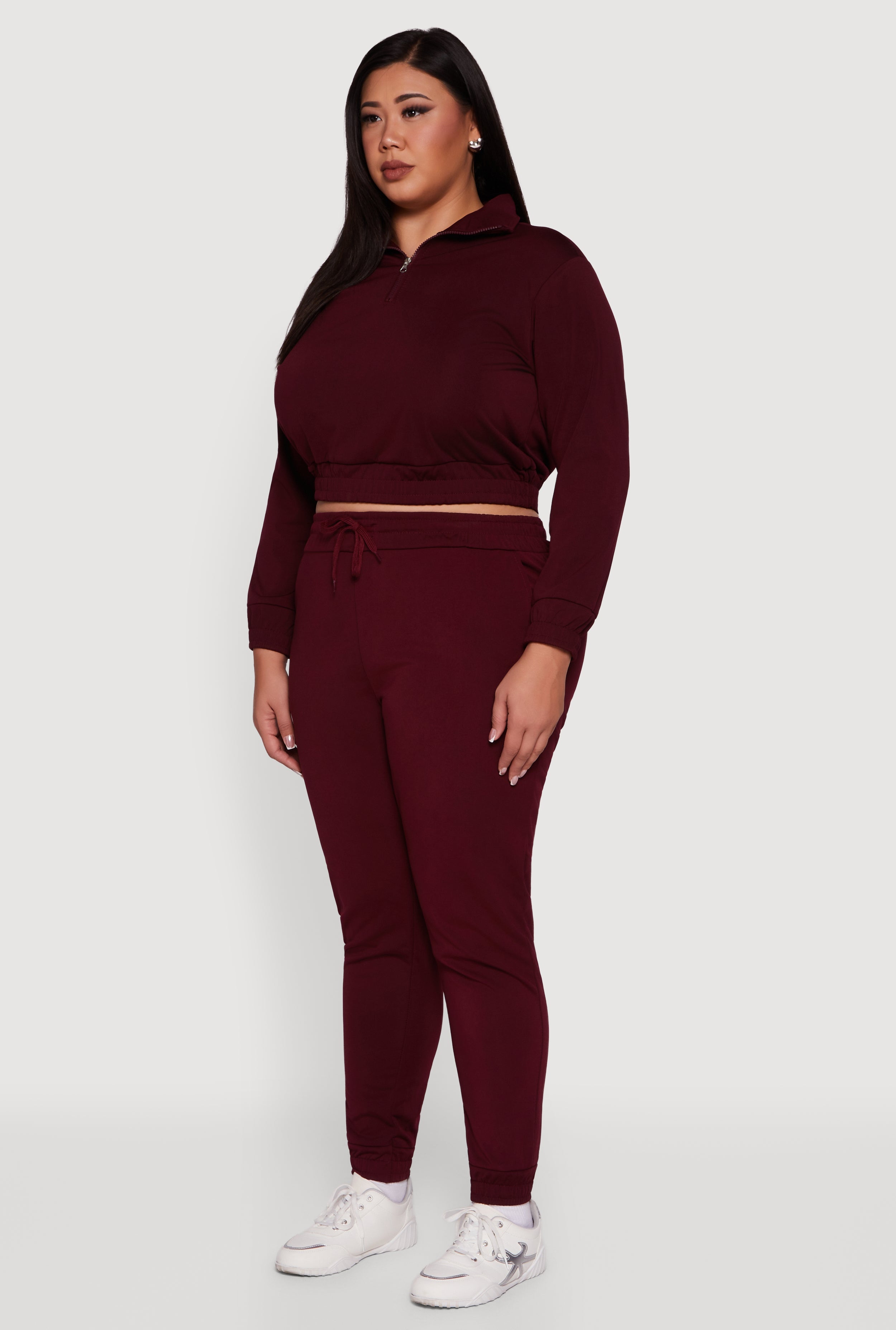 Plus Size Scuba Cropped Quarter Zip Pullover Sweatshirt