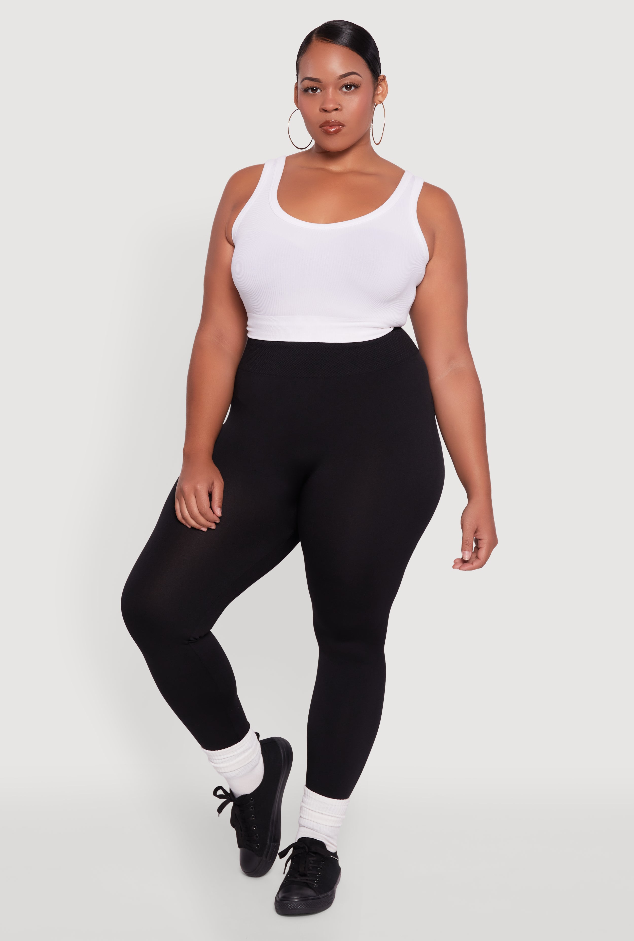 Plus Size Fleece Lined Leggings with Textured Waistband