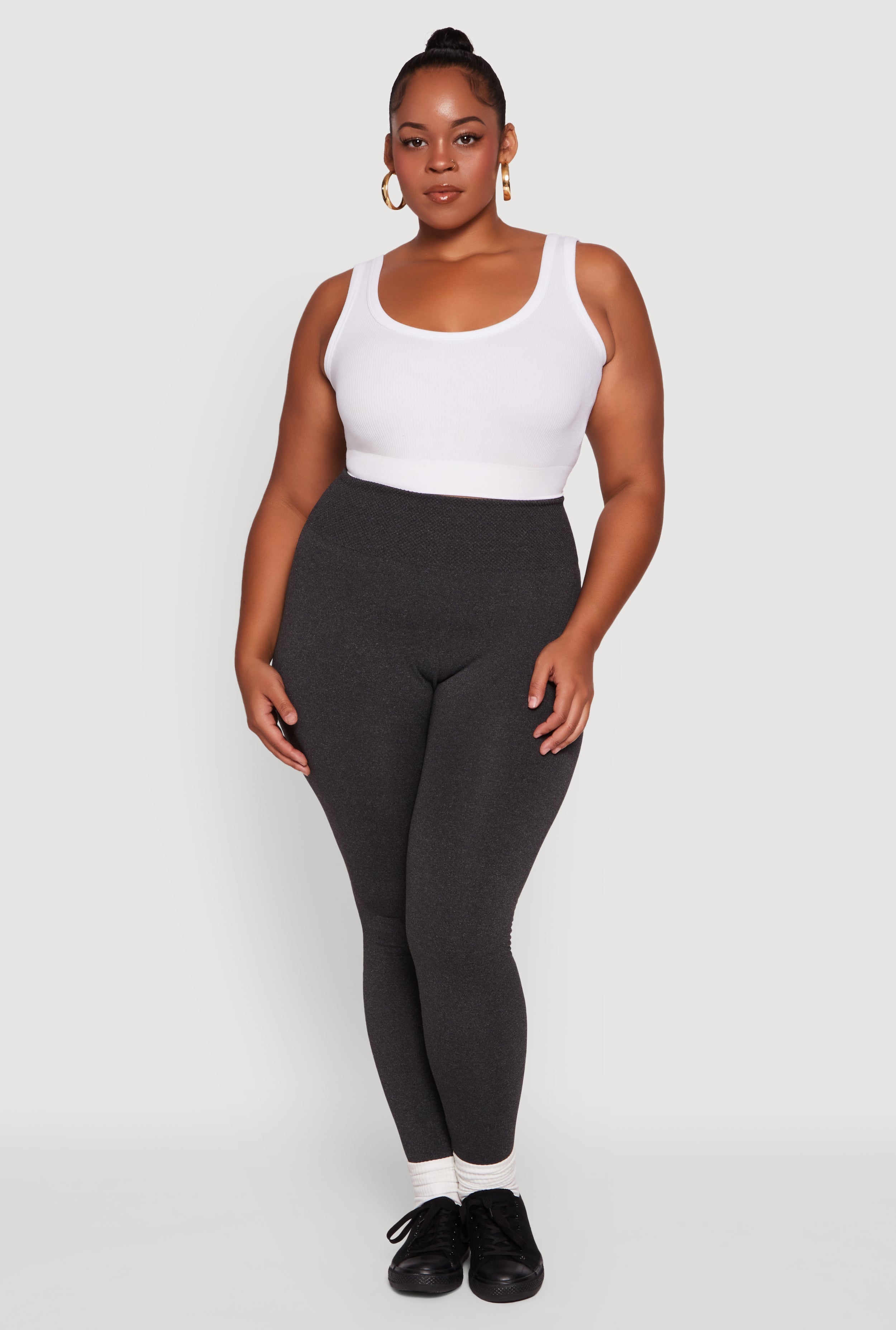 Plus Size Fleece Lined Leggings with Textured Waistband