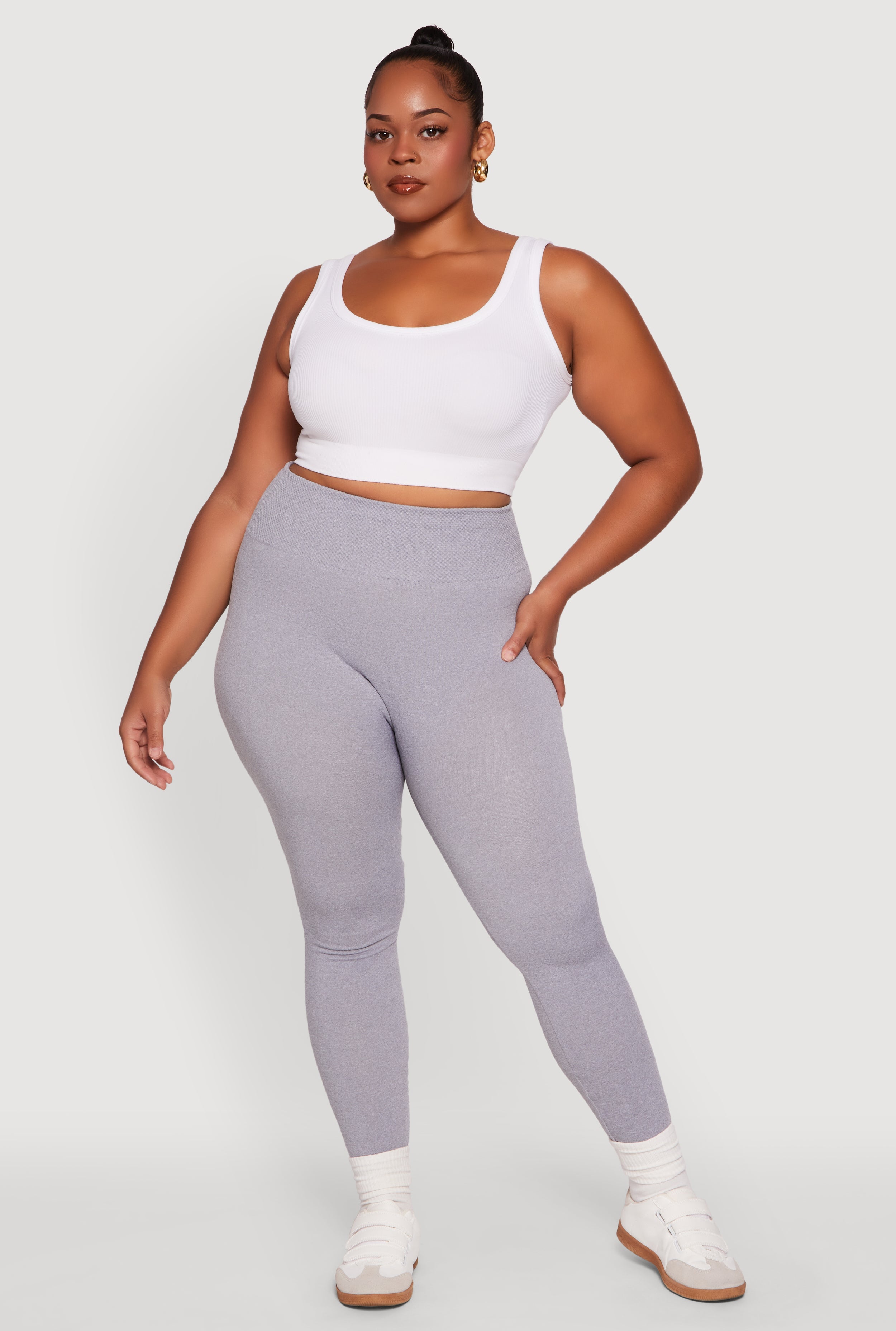 Plus Size Fleece Lined Leggings with Textured Waistband