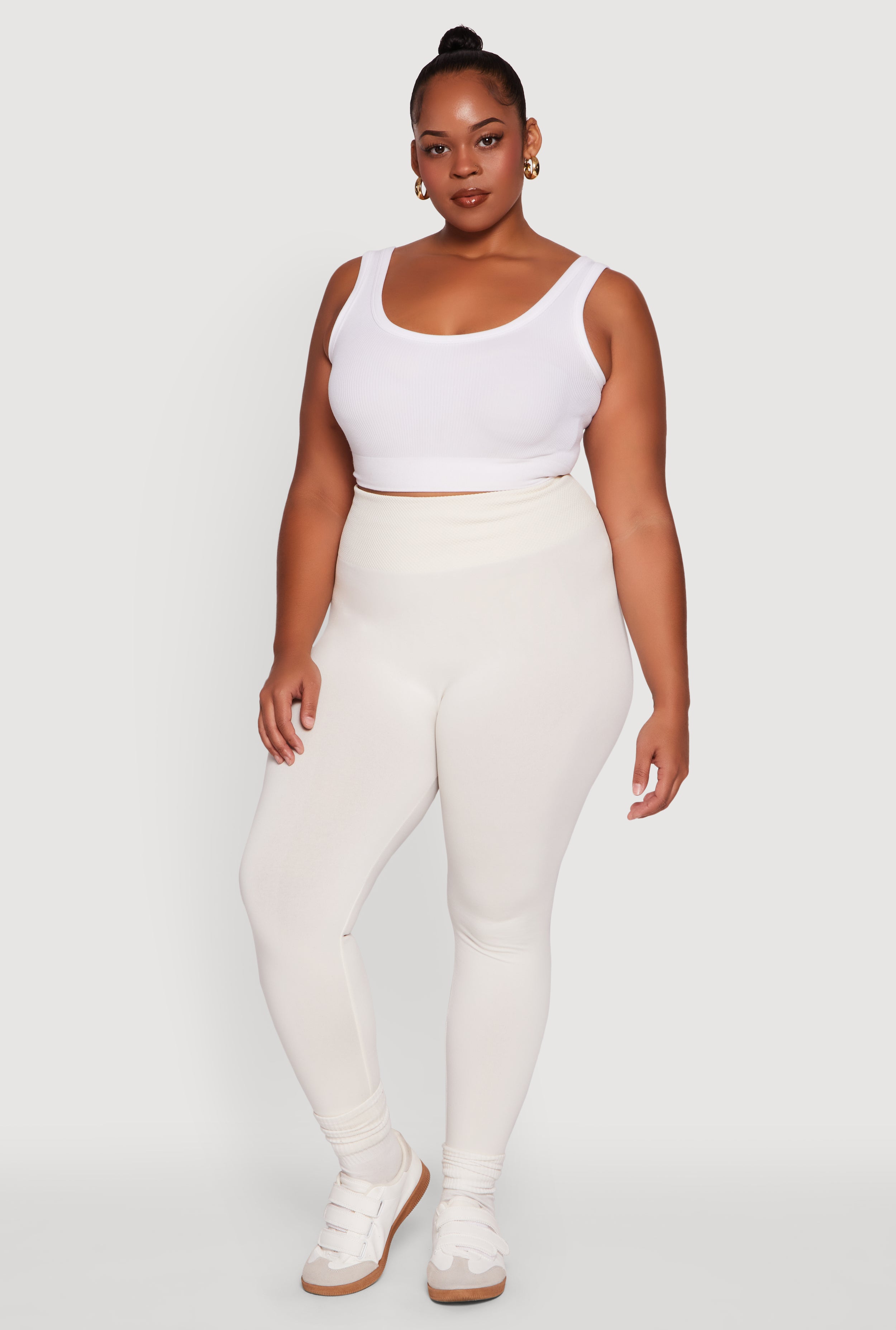 Plus Size Fleece Lined Leggings with Textured Waistband