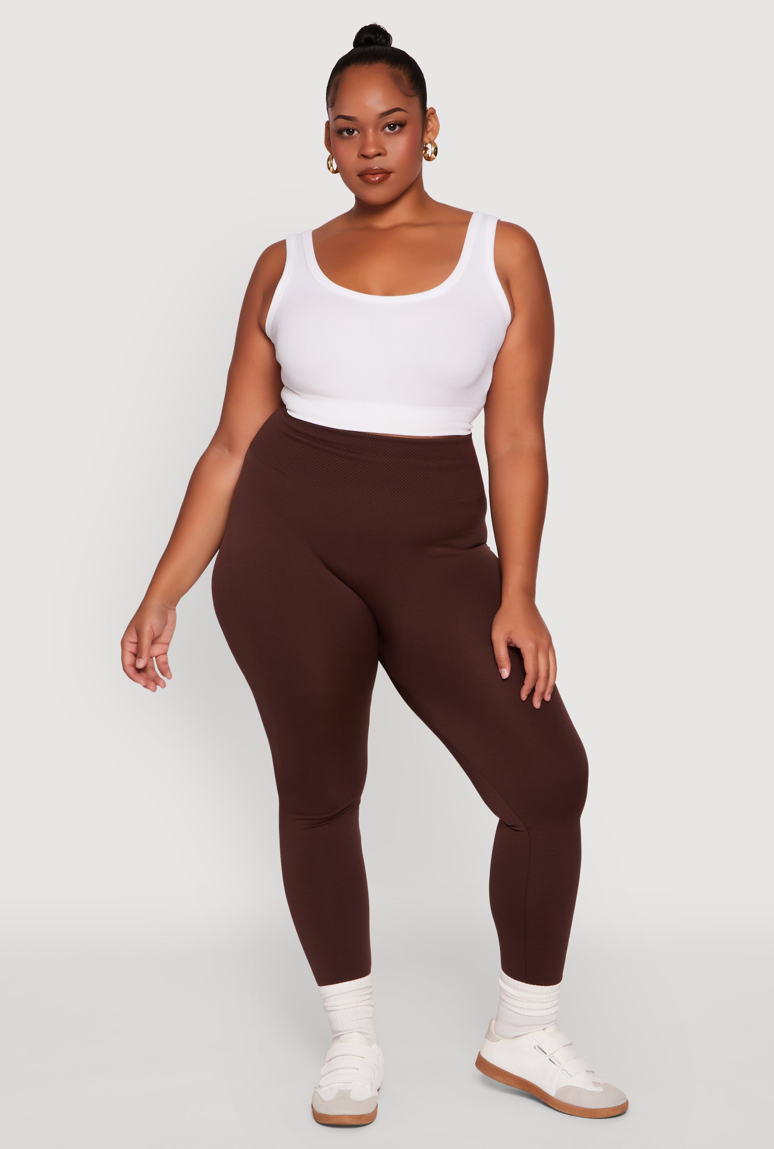 Plus Size Fleece Lined Leggings with Textured Waistband