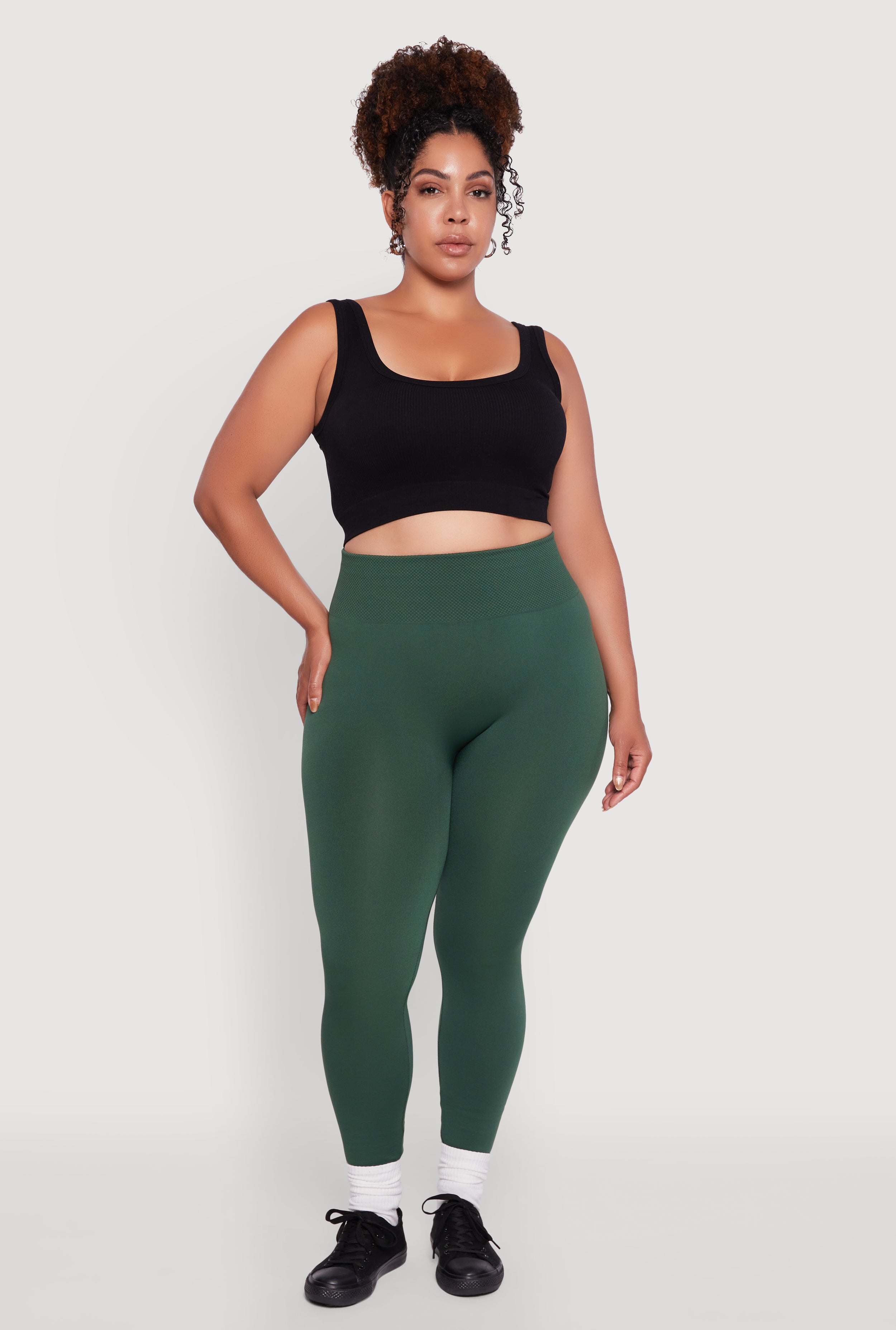Plus Size Fleece Lined Leggings with Textured Waistband