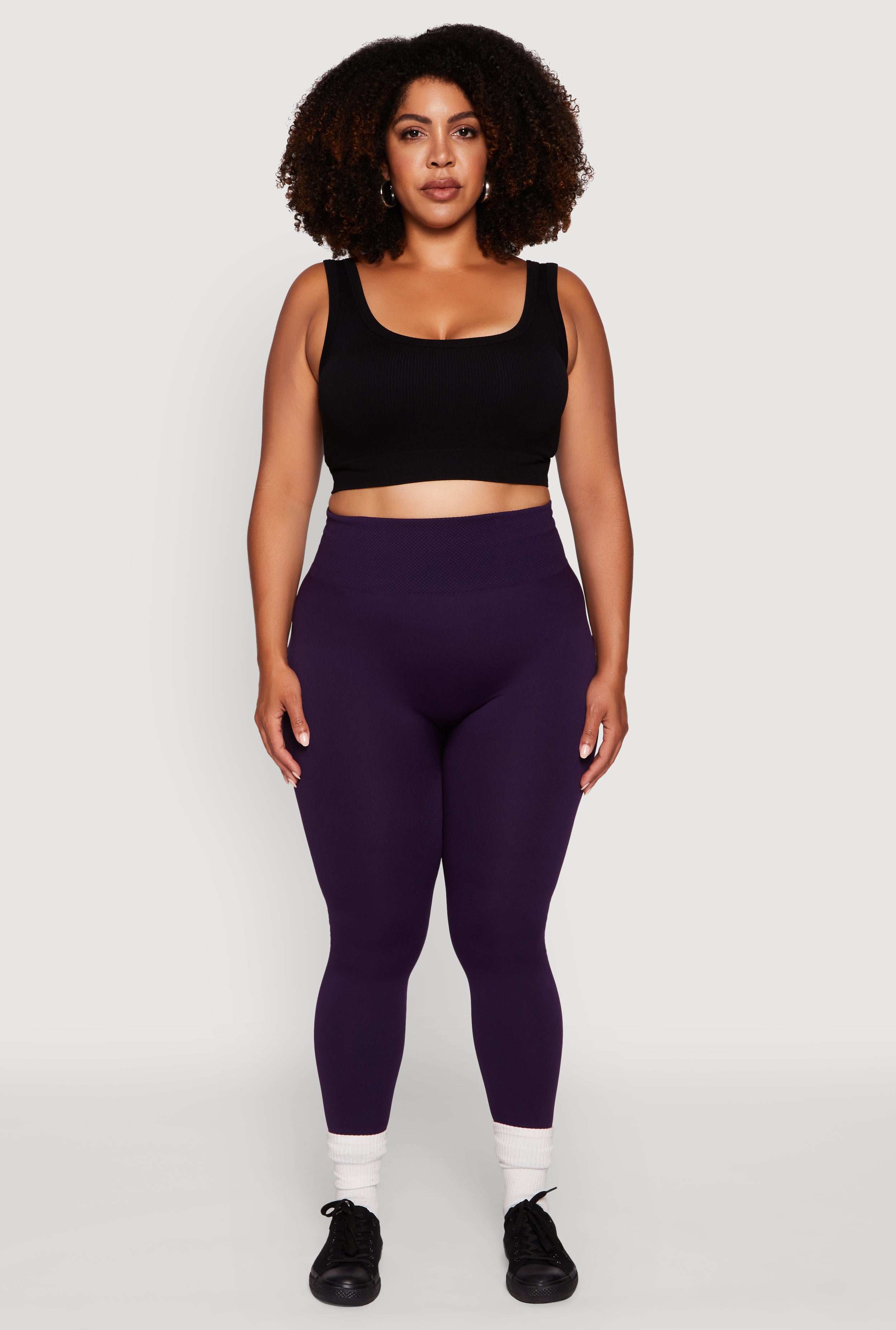 Plus Size Fleece Lined Leggings with Textured Waistband