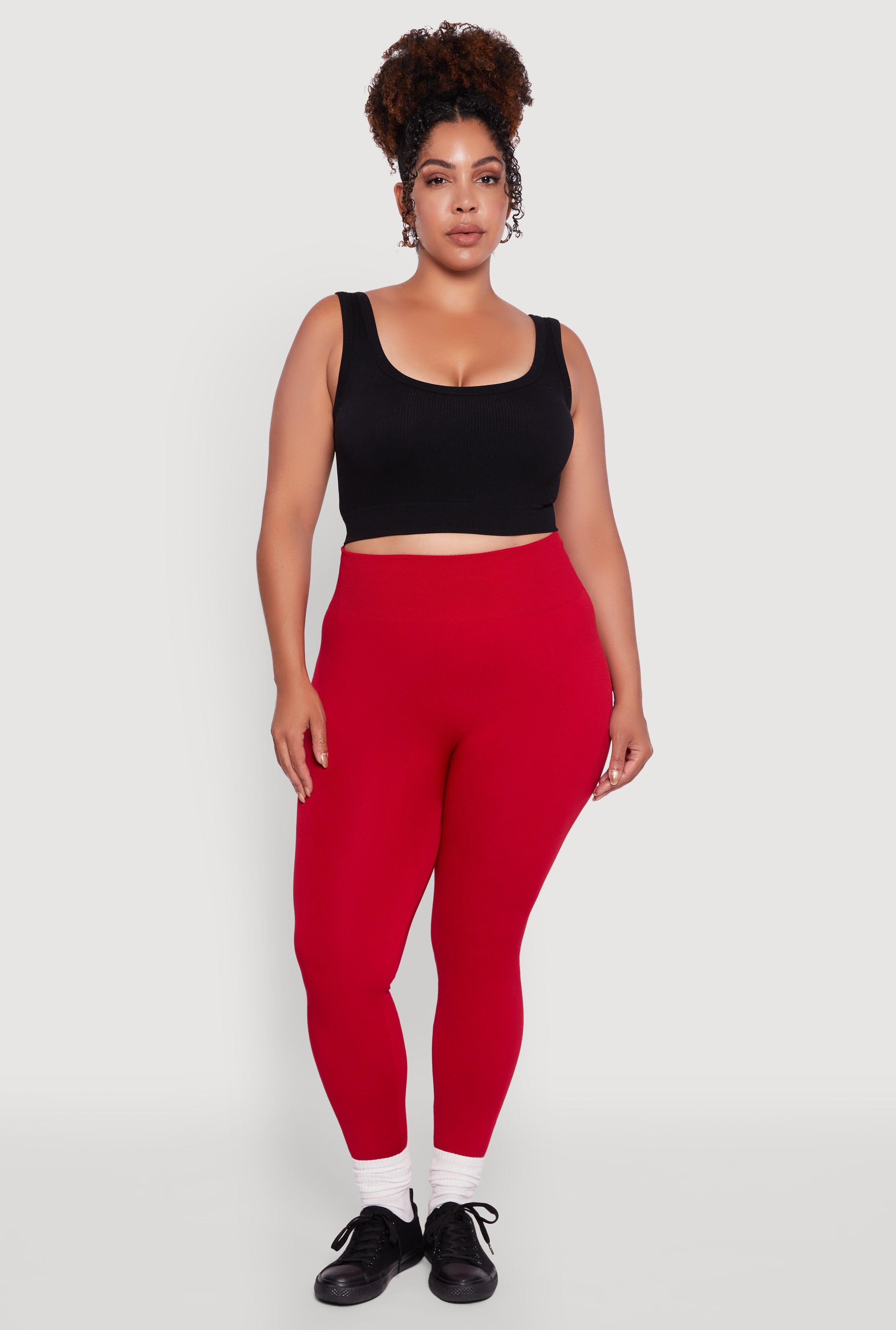 Plus Size Fleece Lined Leggings with Textured Waistband