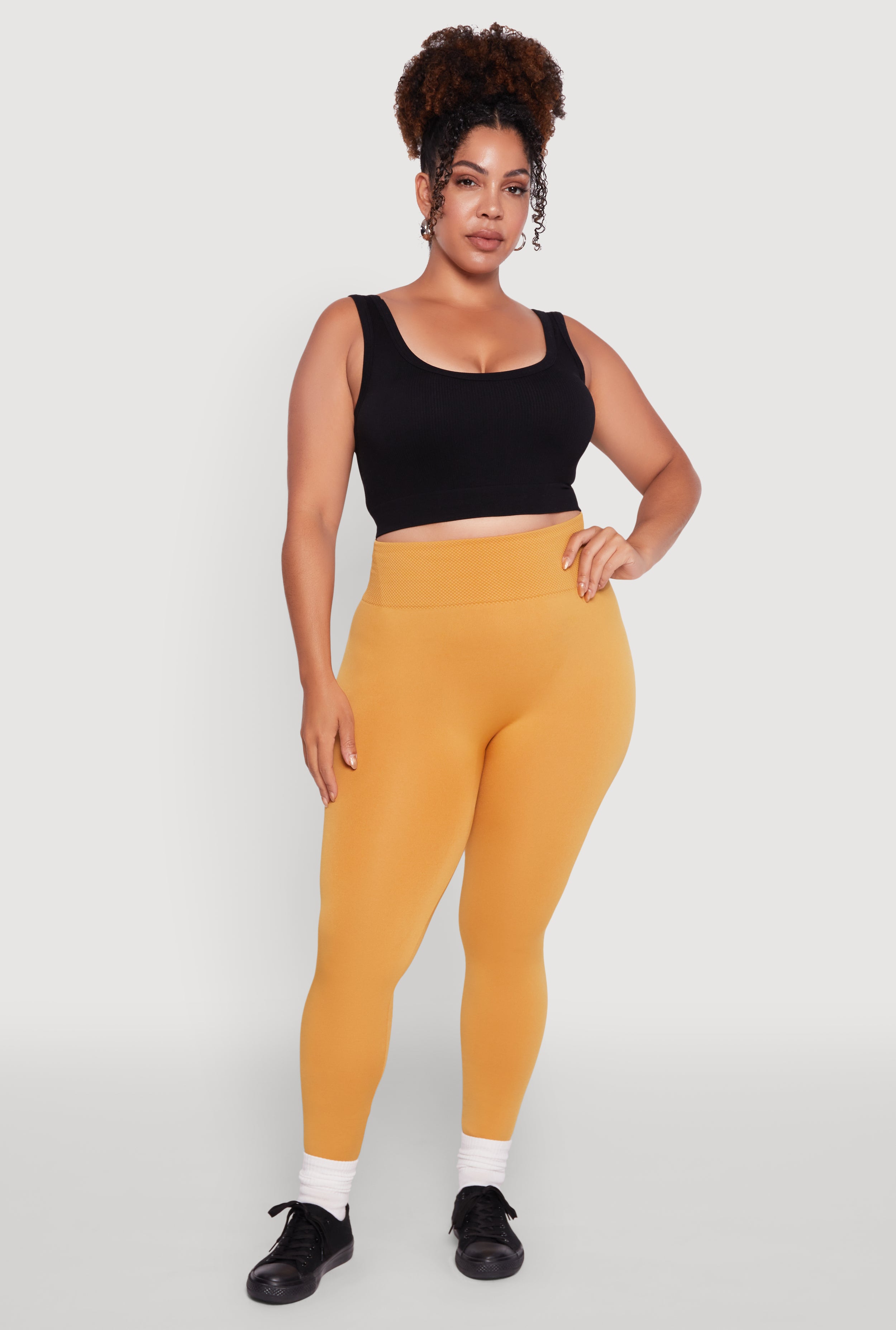Plus Size Fleece Lined Leggings with Textured Waistband