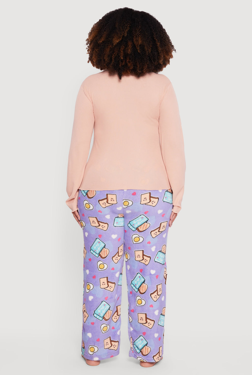 Plus Size Waffle Knit Pajama Top and Breakfast Graphic Pants