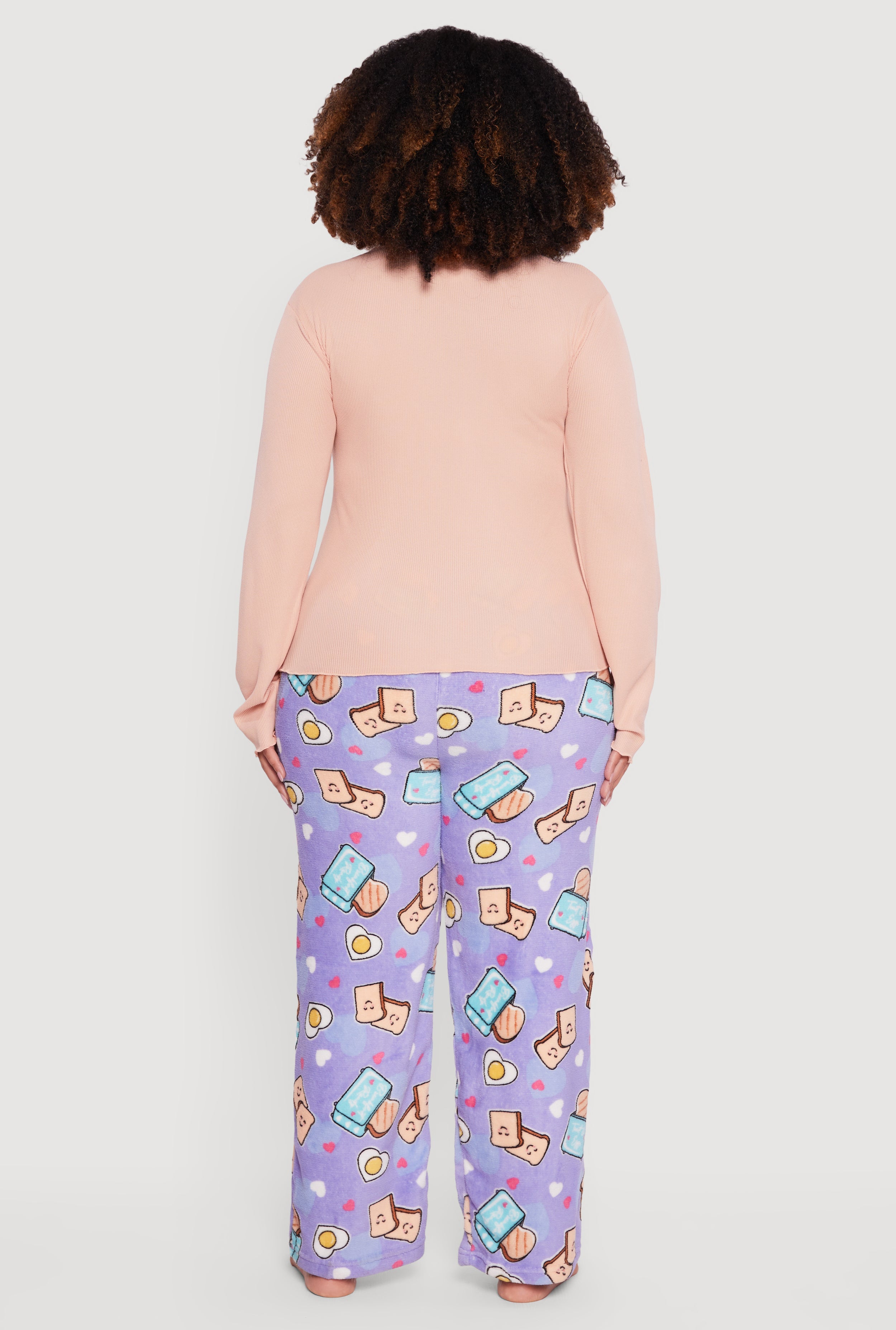 Plus Size Waffle Knit Pajama Top and Breakfast Graphic Pants