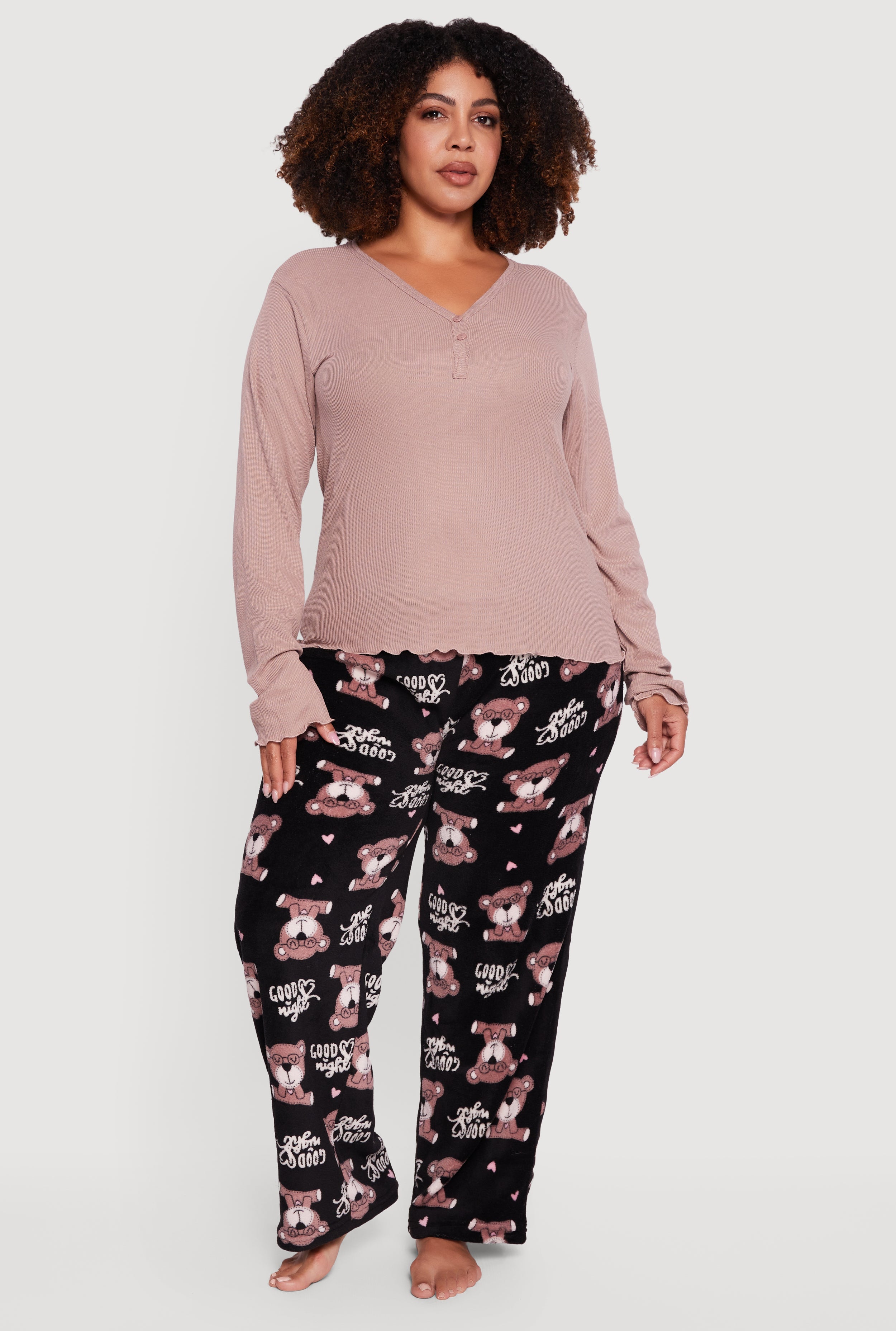 Plus Size Pajama Top and Good Night Bear Graphic Pants