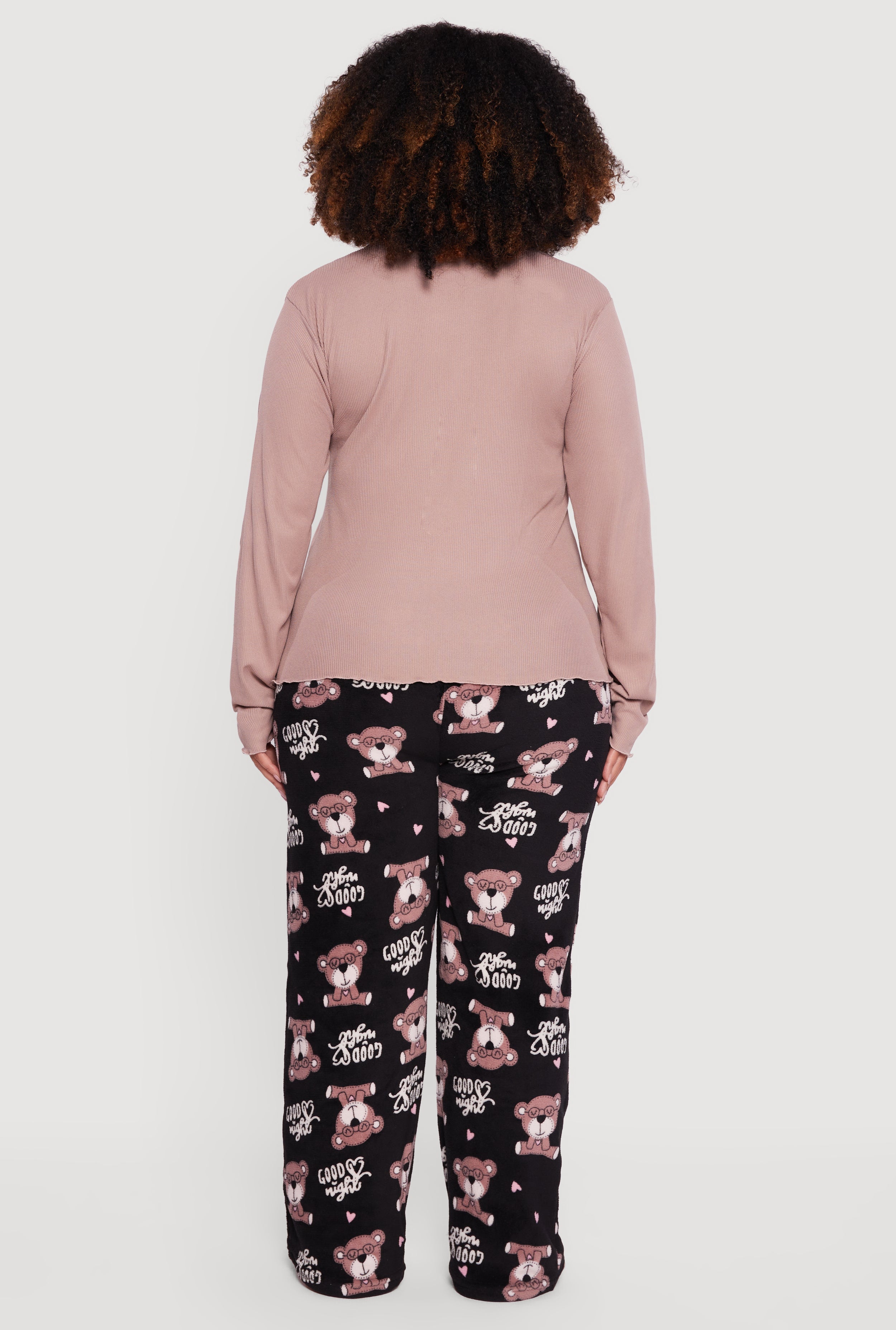 Plus Size Pajama Top and Good Night Bear Graphic Pants